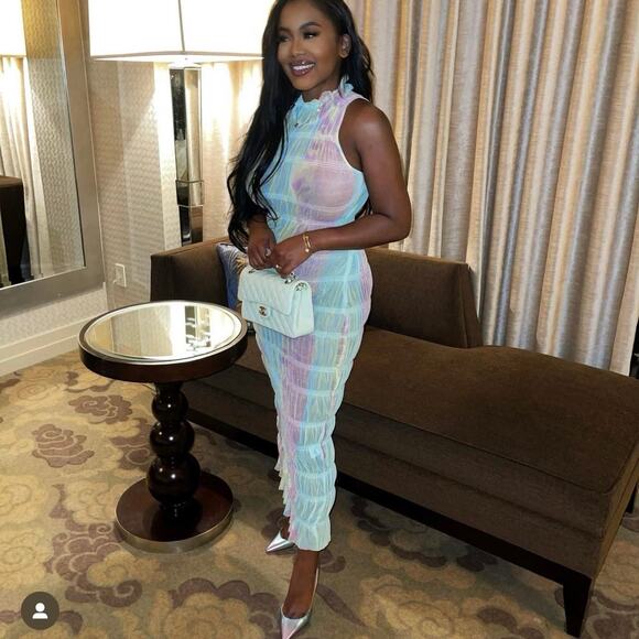 Roberta Einer Rainbow Bodycon Midi Dress Pastel Sheer Medium Large 10 - Picture 9 of 16